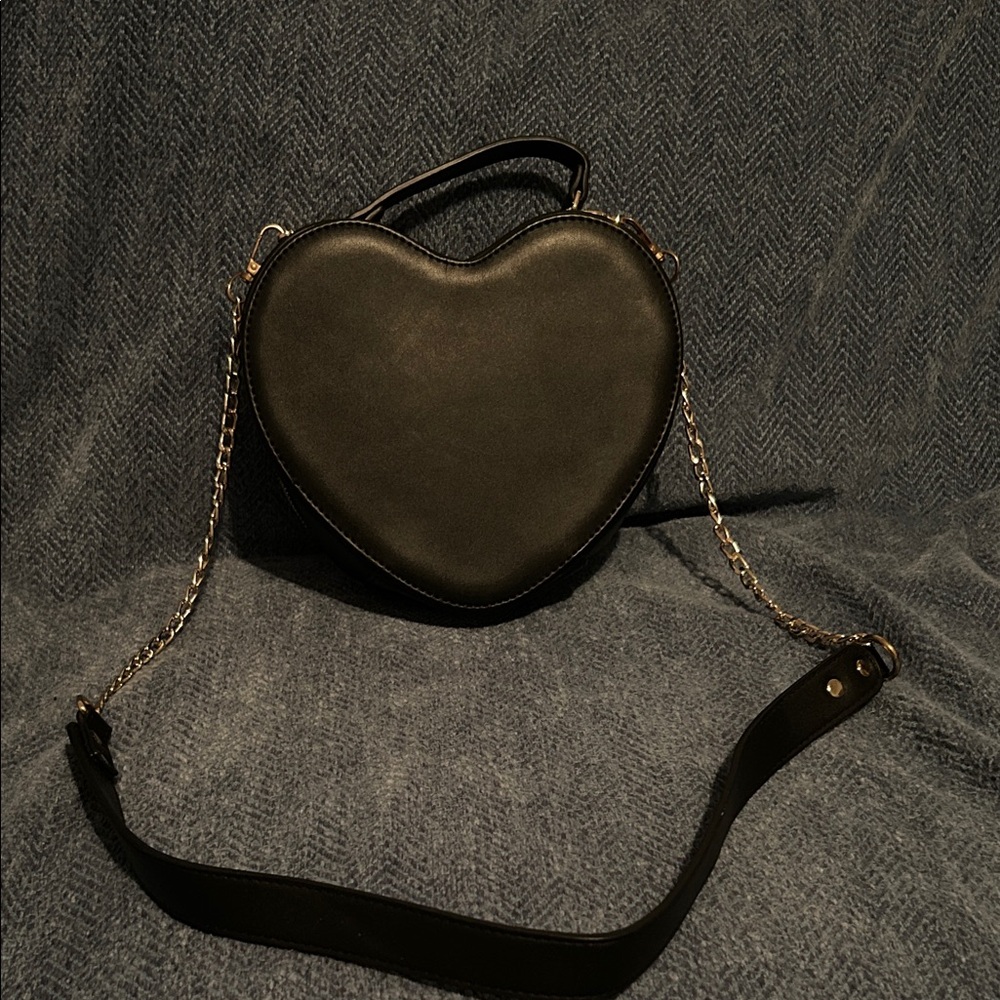 Heart-Shaped Black Bag with Chain Strap